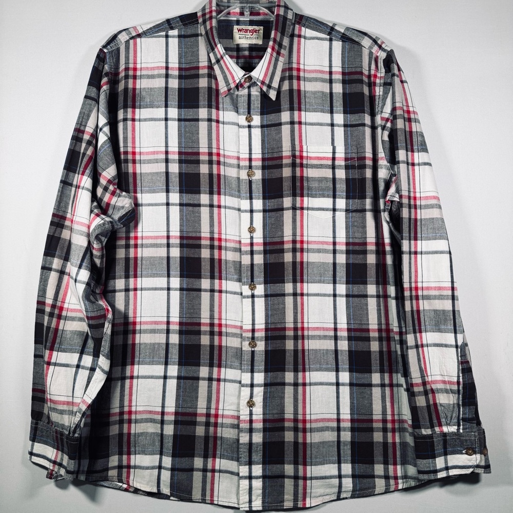 WranglerShirt Mens 2XL Black Red Gray Plaid Long Sleeve Button Up Collared